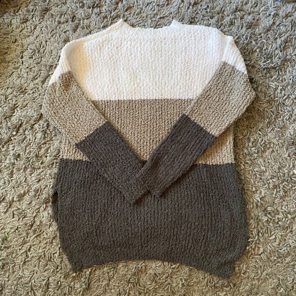 NWOT Chunky 3-Colour Sweater | White Taupe Grey Bouclé Knit Pullover - Picture 11 of 11